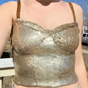 Free People Gold Sequined Crop Top